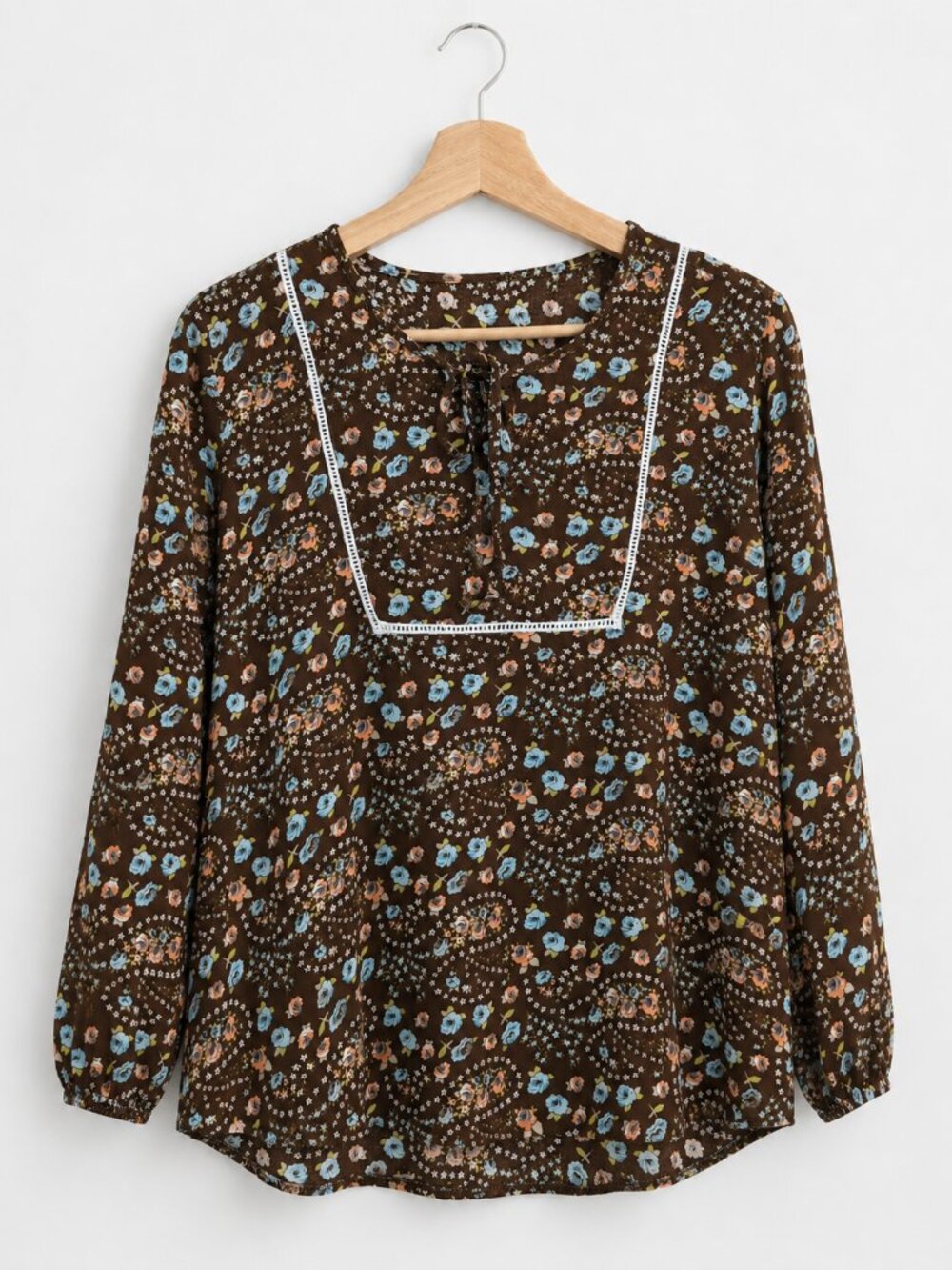 Floral Boho Folk Viscose Brown S Blouse Cottagecore